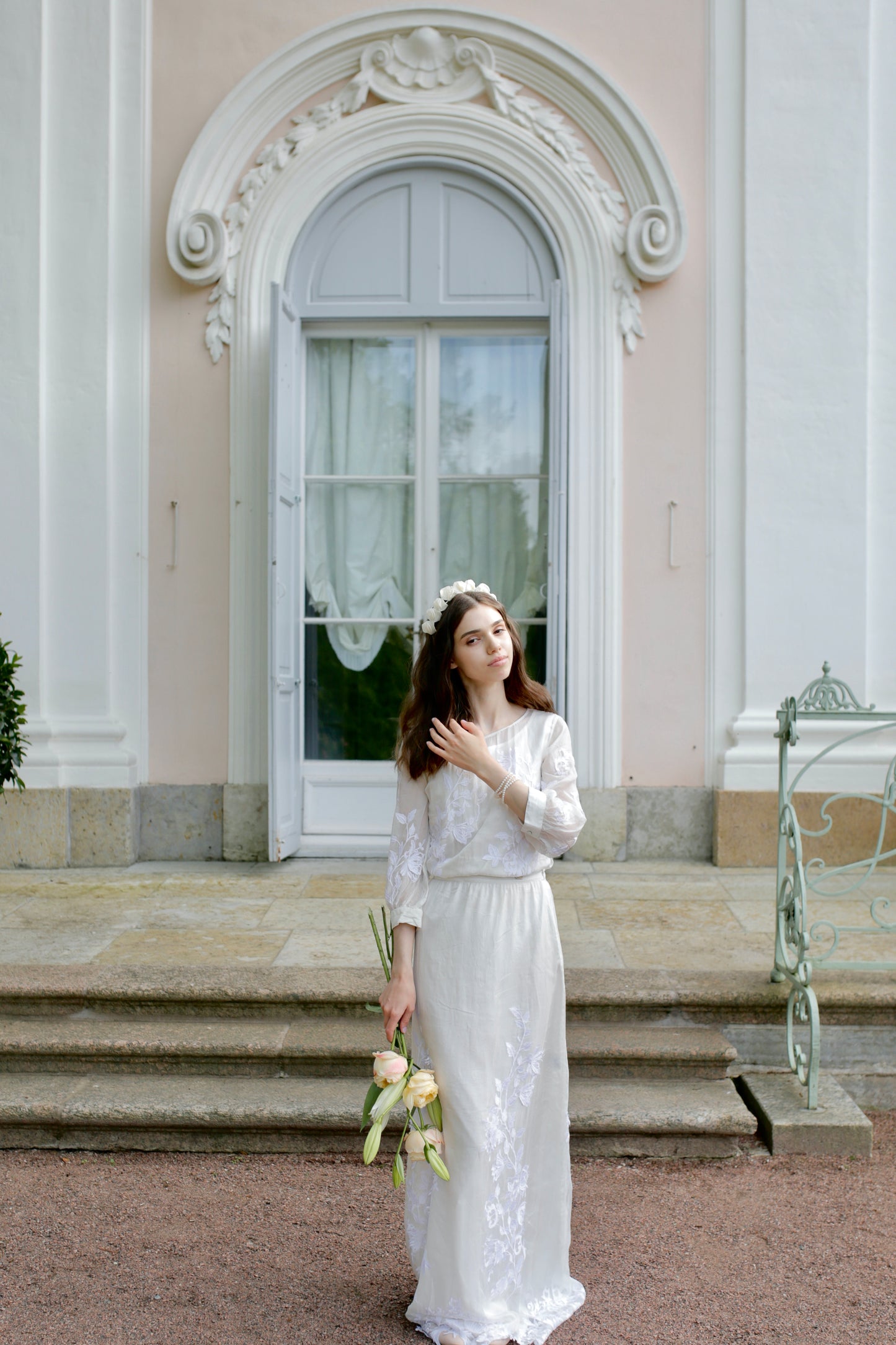 Fine art bride floral crown hair piece for wedding