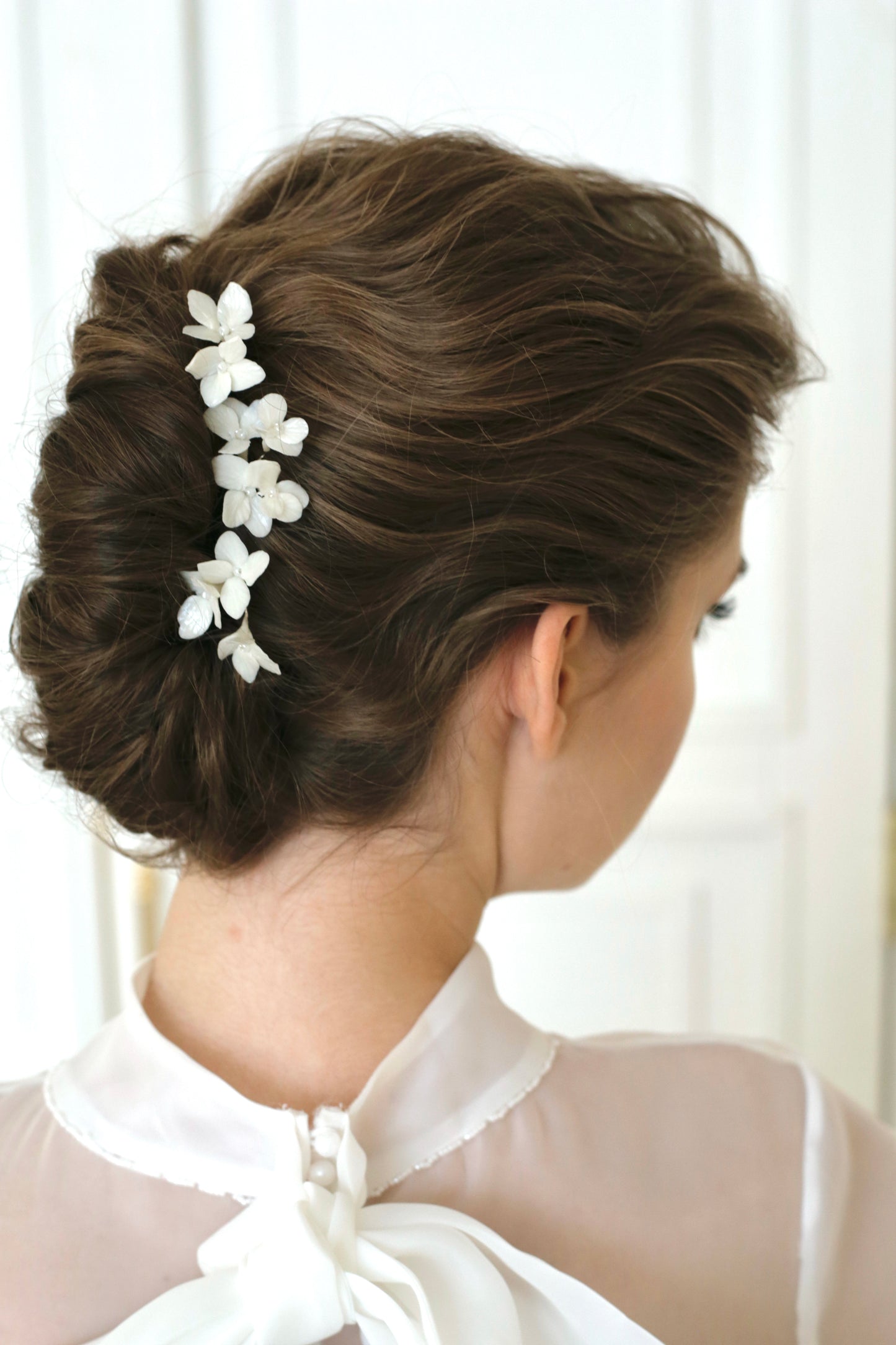 Floral french pins for bridal hairstyle