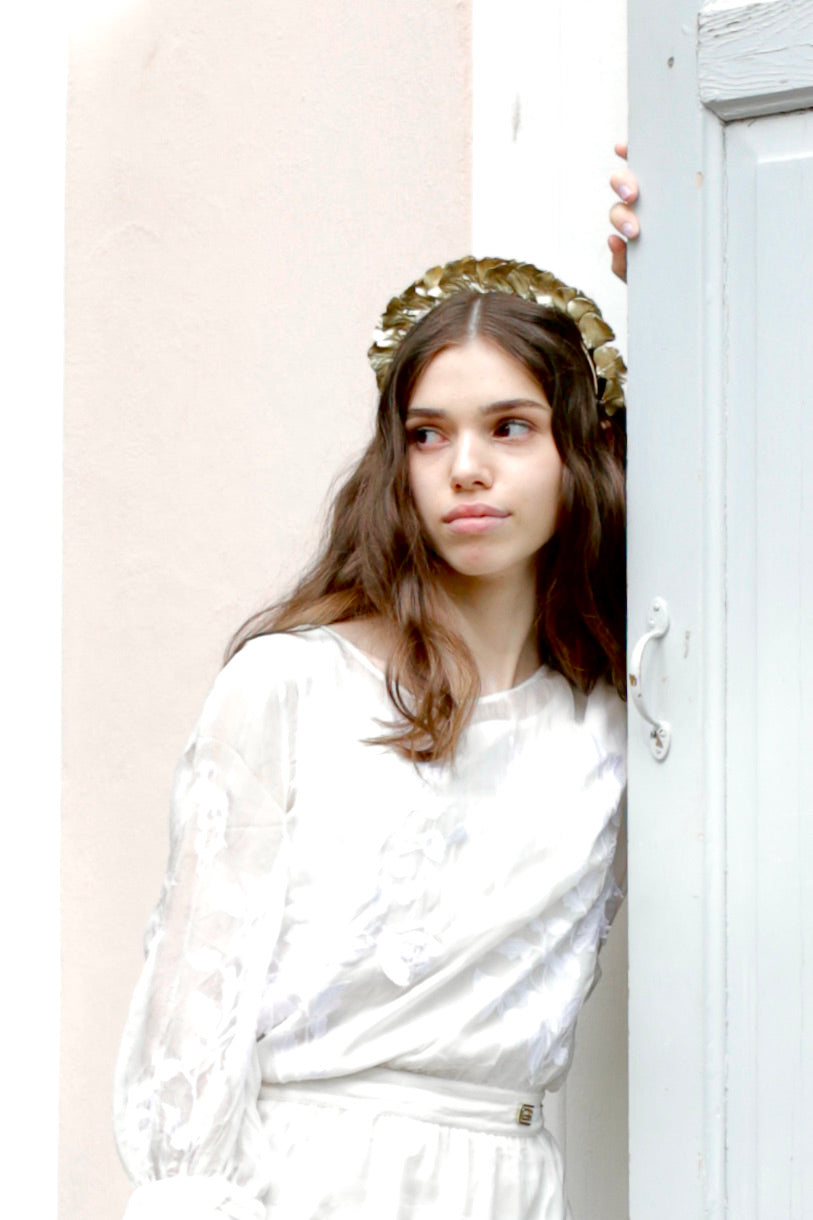 Gold headband for classic wedding hair down