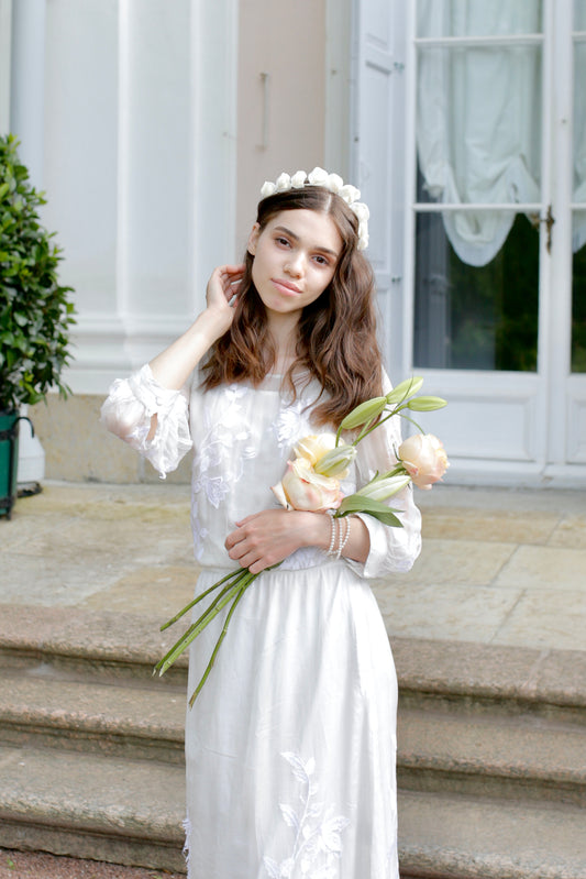 Floral headpiece with porcelain flowers for bride