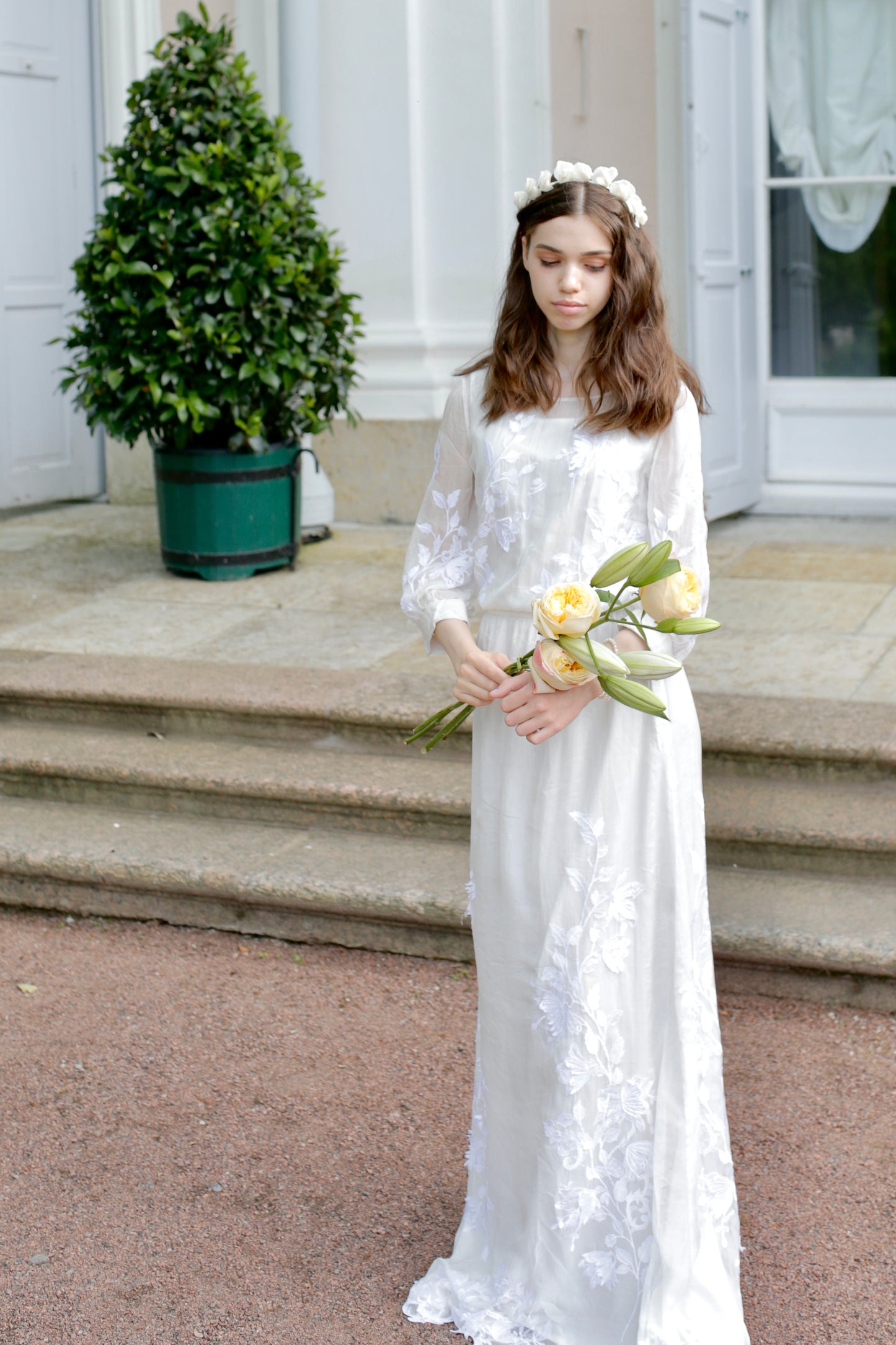 Designer wedding headwear with floral motif