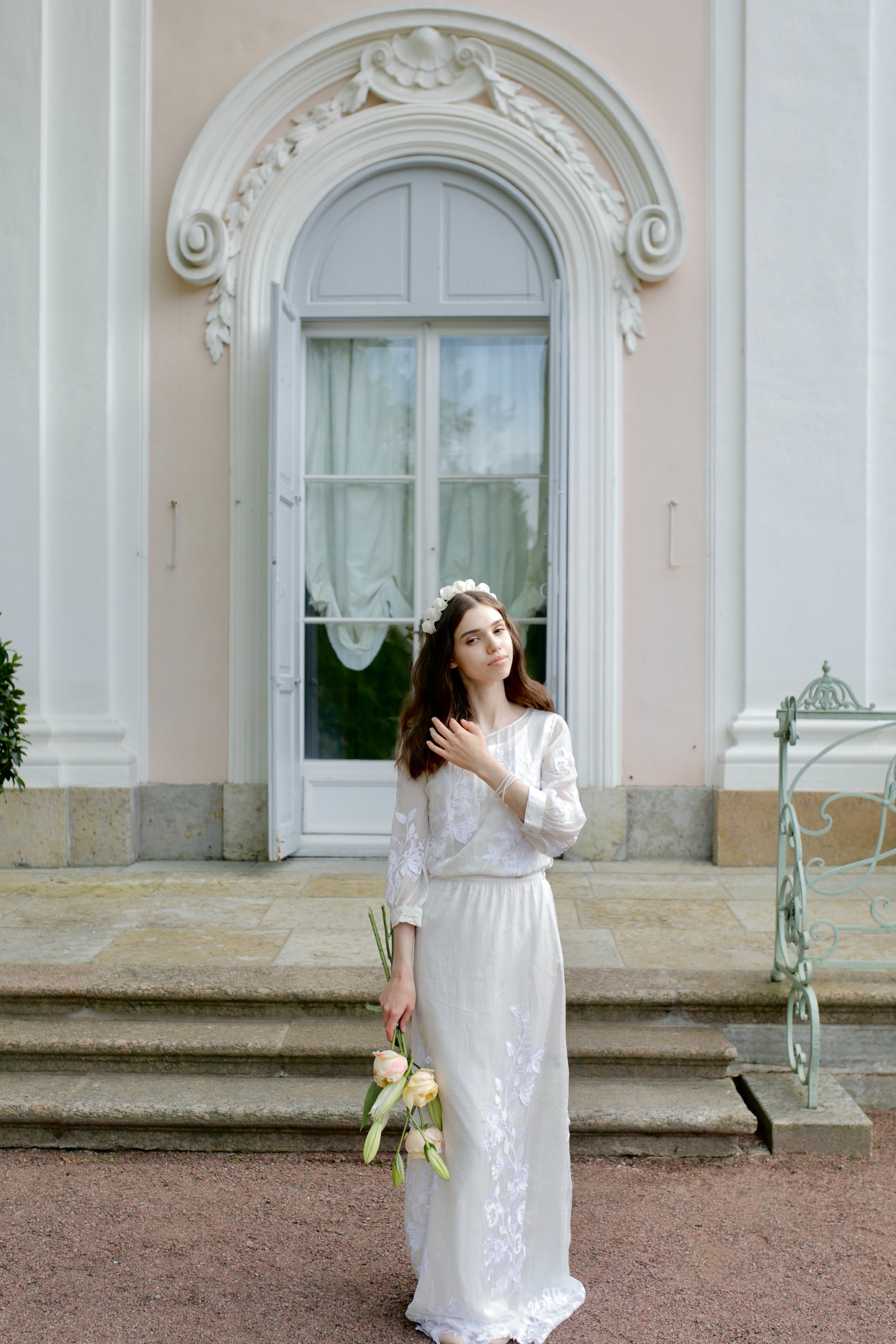 Fine art bride floral crown hair piece for wedding 