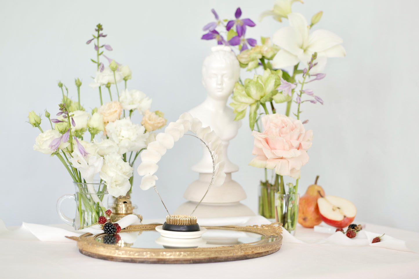 Porcelain floral crown for wedding hairstyle