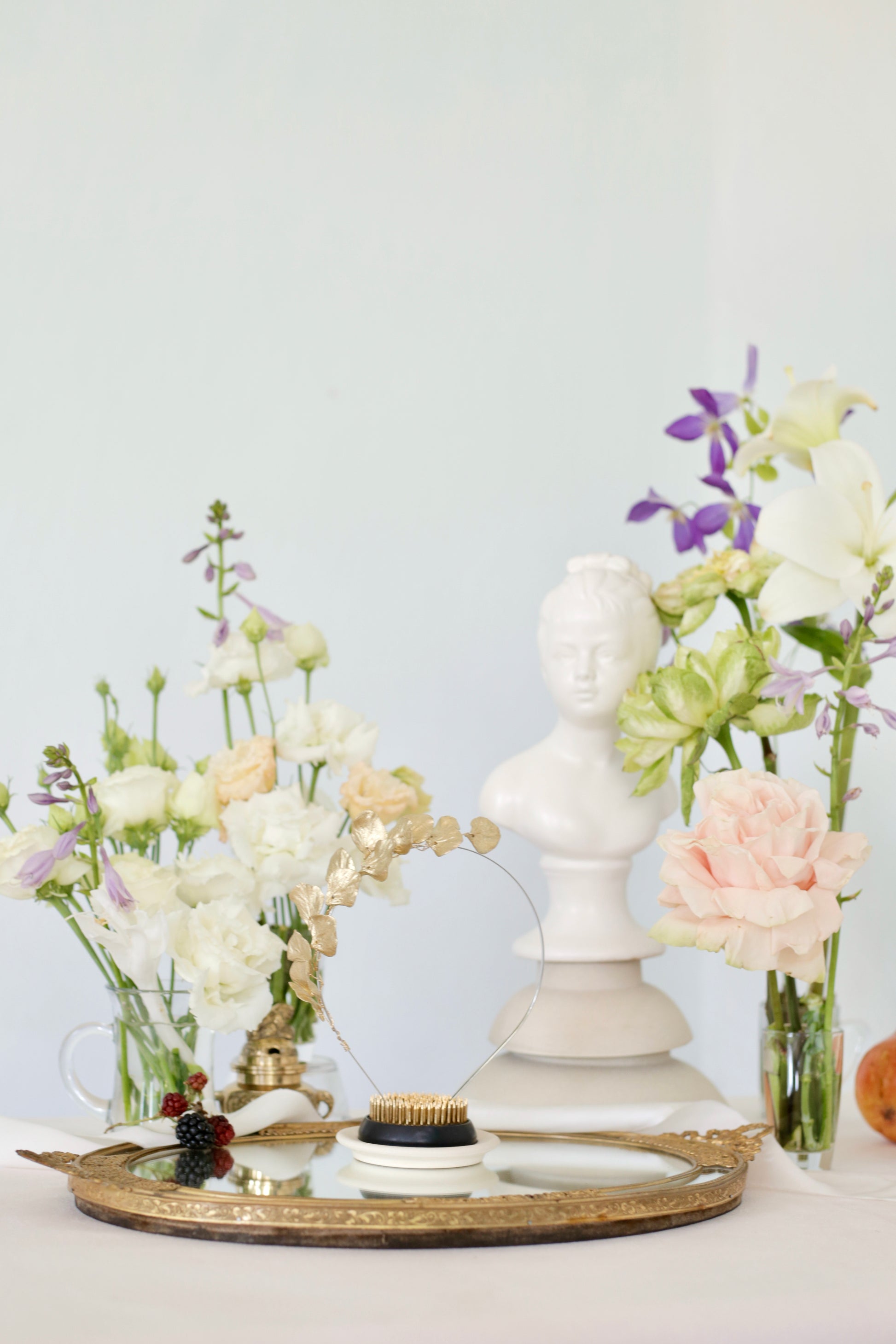 Gold crown for bride with flower petals