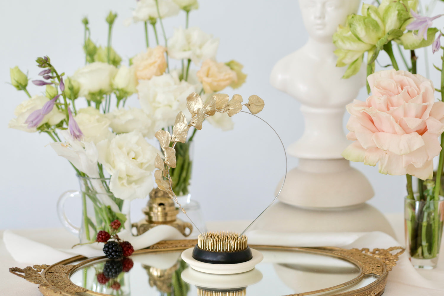 Crown for bride with florals in gold