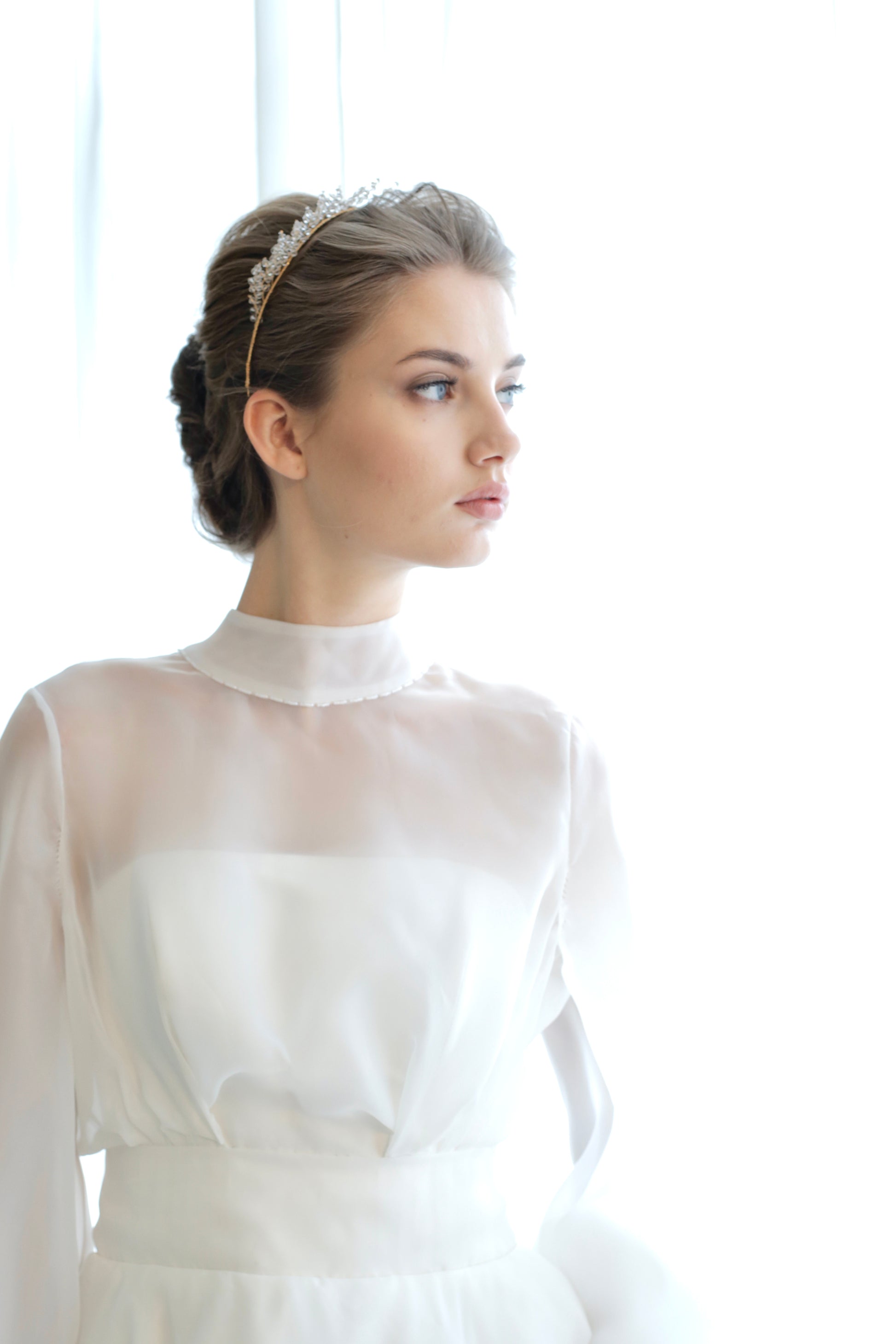 Gold tiara for bridal hairstyle