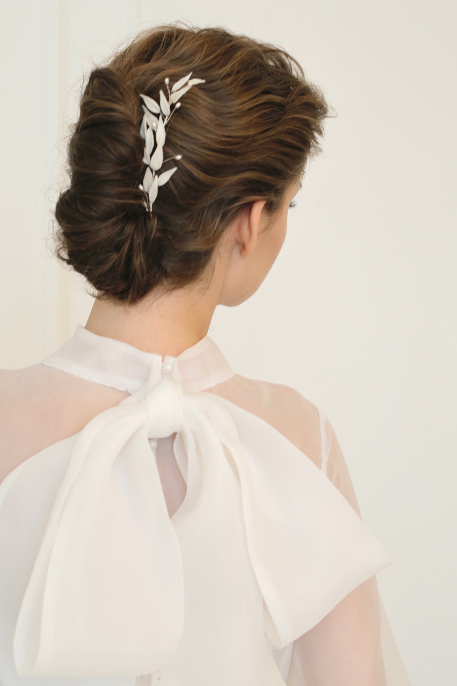 Hair vine with leaves in wedding bun